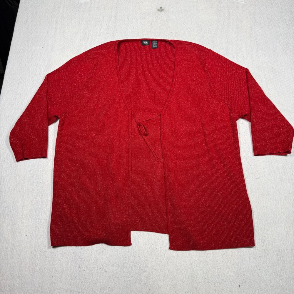 Mossimo Women Red Metallic Shimmer Tie Front Ribbed Cardigan Sweater 3X